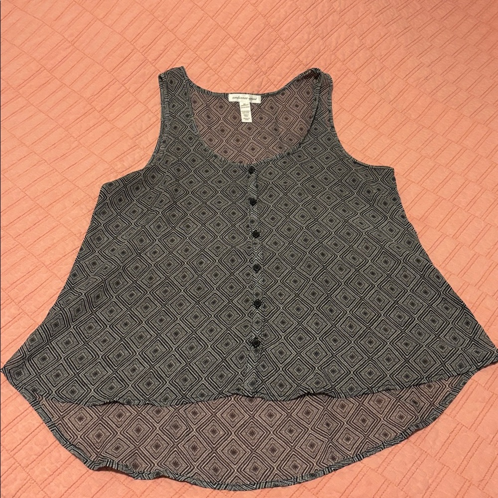 Ambiance Apparel Black and Gray Geometric Tank Top